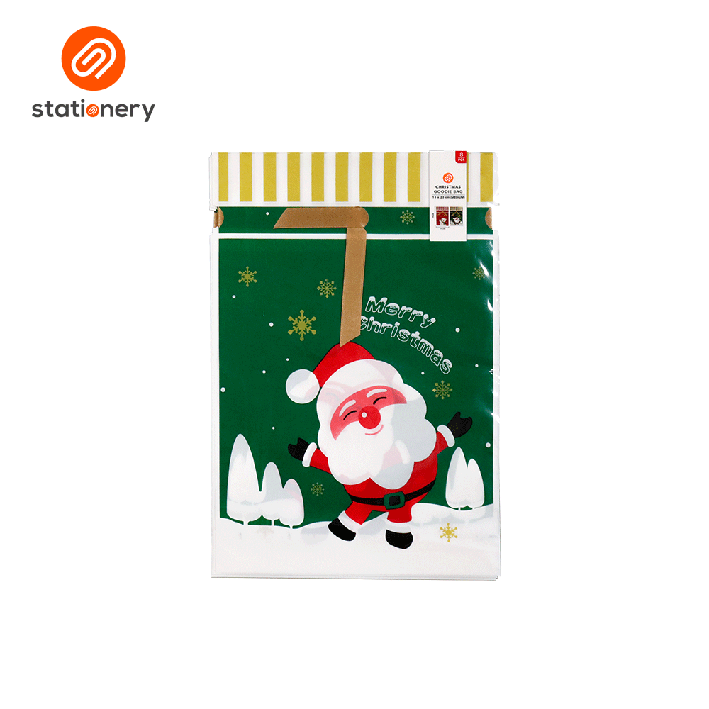 2025 Christmas Goodie Bag Drawstrings 8's 25x38cm - Santa Green-zoom-1