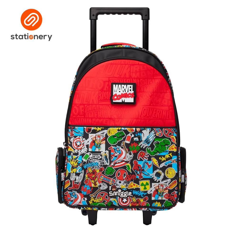 Smiggle Marvel Trolley Backpack With Light Up Wheels - Black-zoom-1