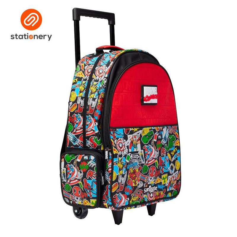 Smiggle Marvel Trolley Backpack With Light Up Wheels - Black-zoom-