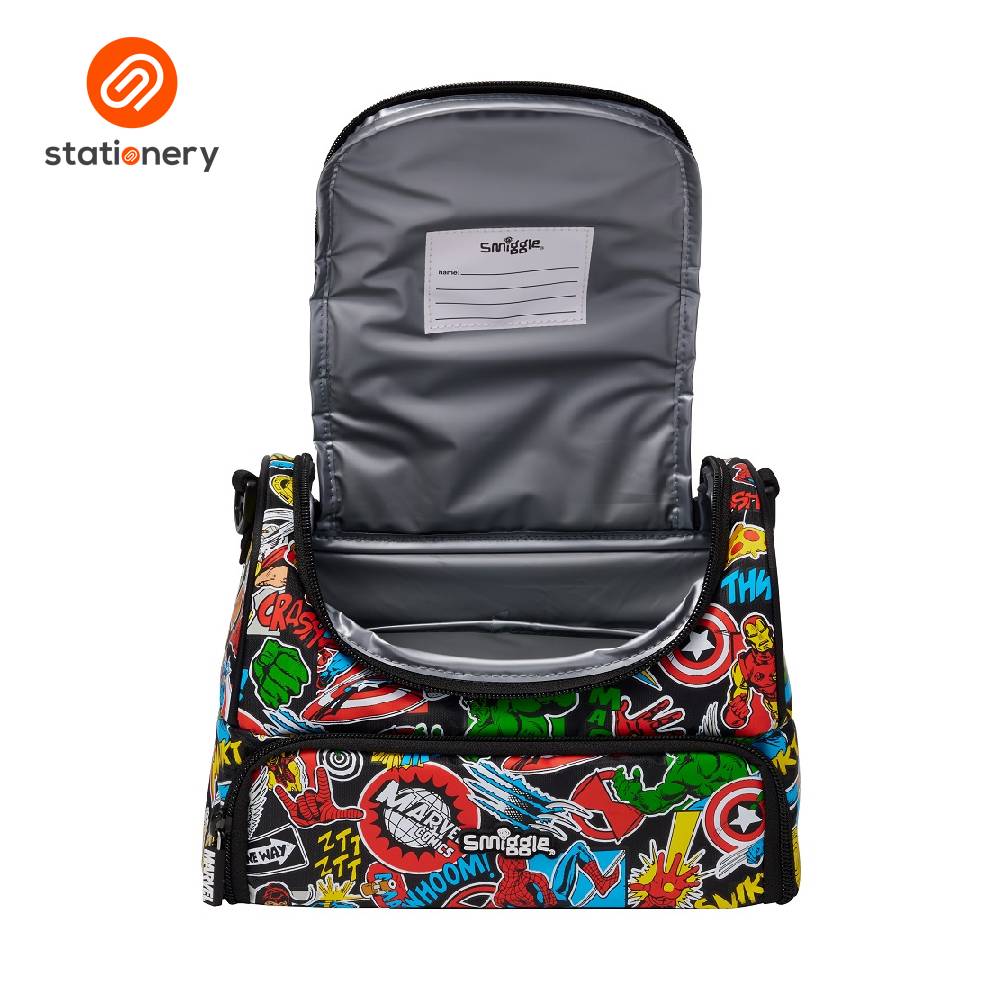 Smiggle Marvel Large Double Compartment Lunchbox With Strap - Black