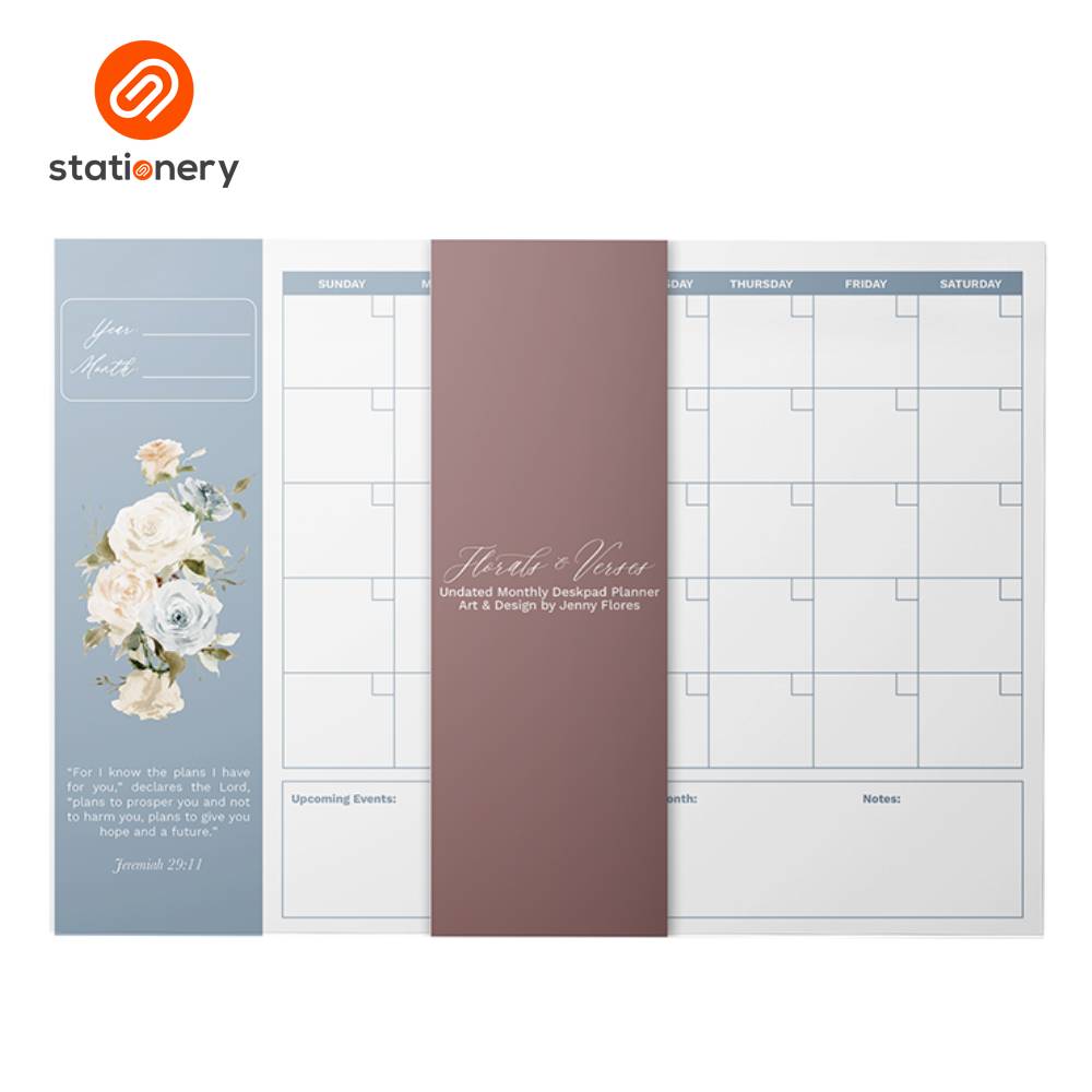 2026 Undated Monthly Deskpad Planner Florals & Verses 9.8" x 13.9"-2