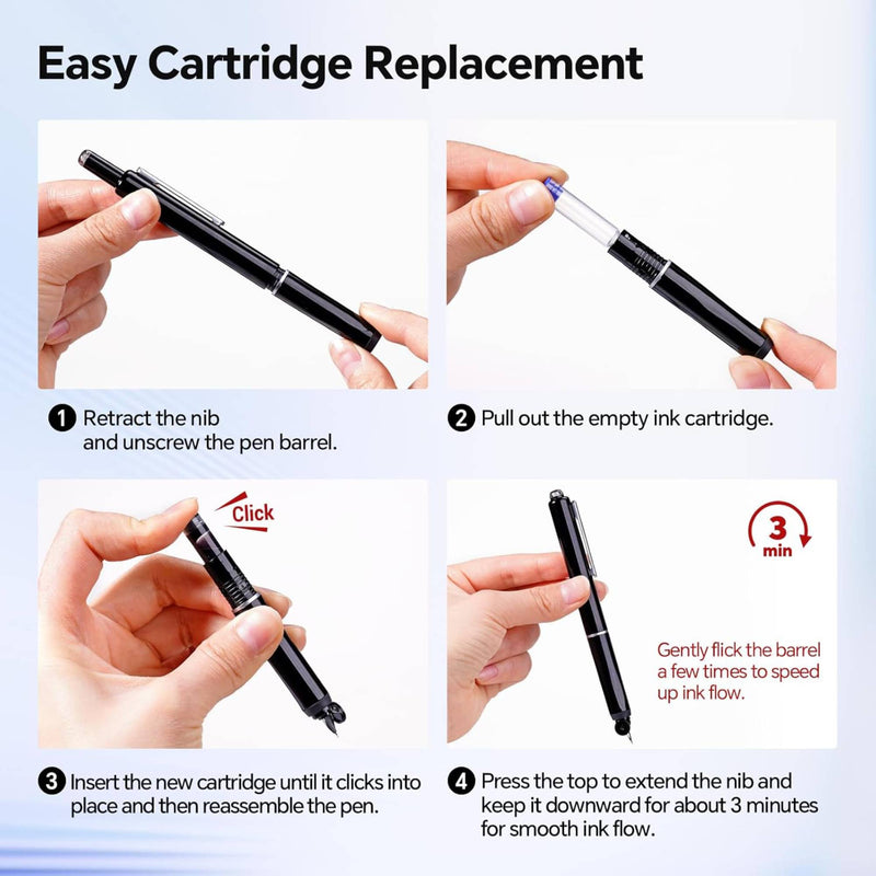 Writech Clicktek Retractable Fountain Pen Refill Set (5pcs) - Black-zoom-