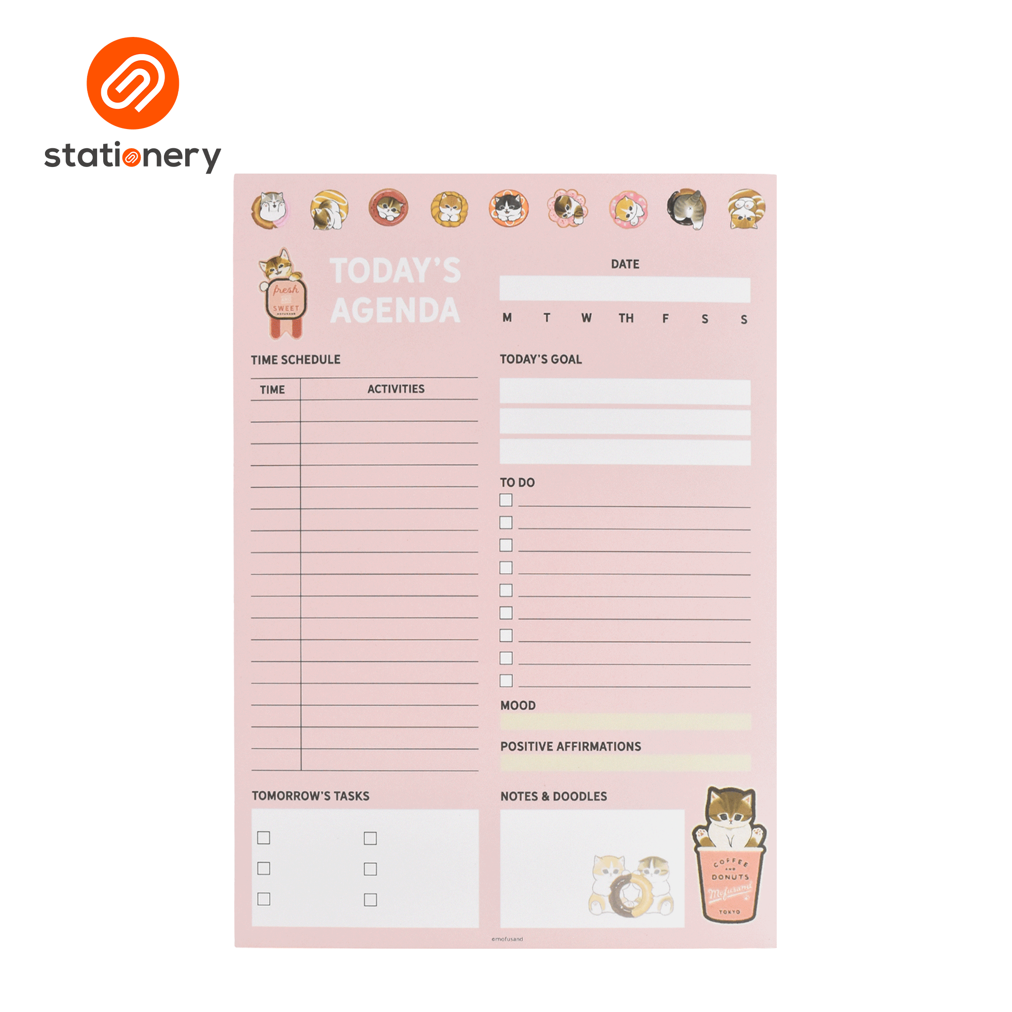 Mofusand Coffee & Donuts Desk Planner 60 Sheets A4 - Pink-zoom-2