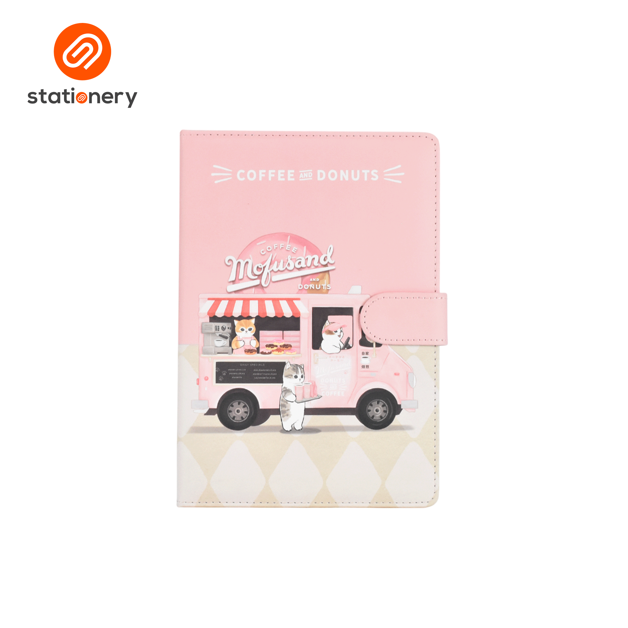 Mofusand Coffee & Donuts PU Hard Cover Ruled A5 Notebook with Magnetic Closure - Pink-zoom-1