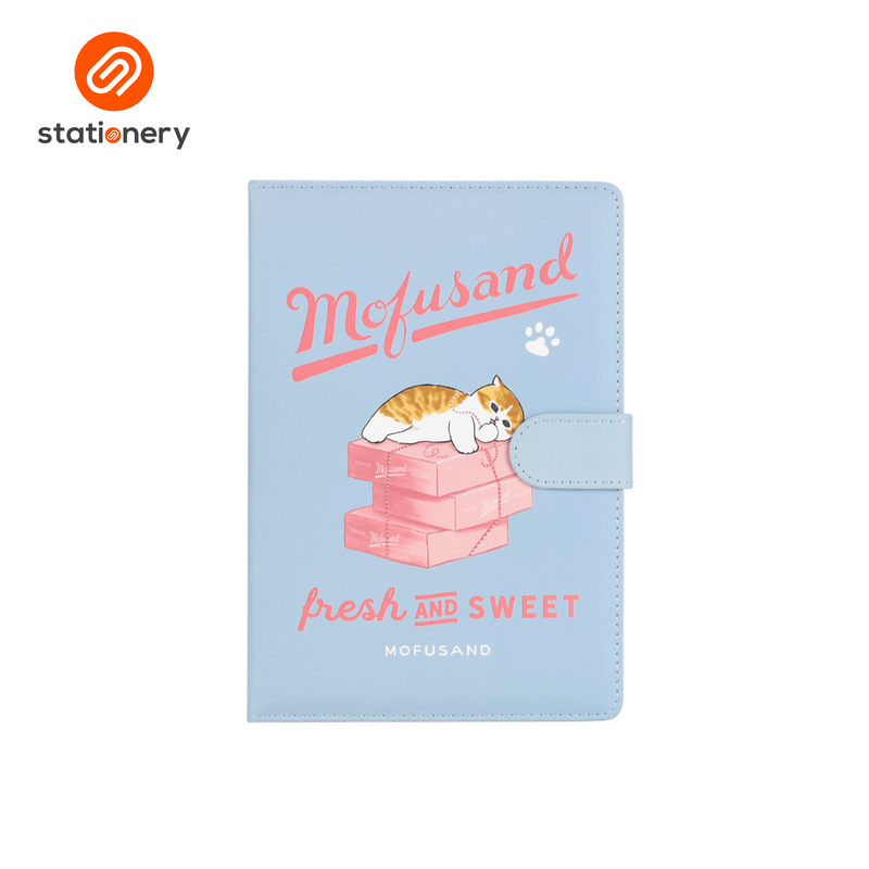 Mofusand Coffee & Donuts PU Hard Cover Ruled A5 Notebook with Magnetic Closure - Pink-zoom-
