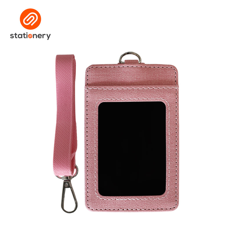 Leatherette Woven ID Case with Card Pocket & Lanyard-zoom-