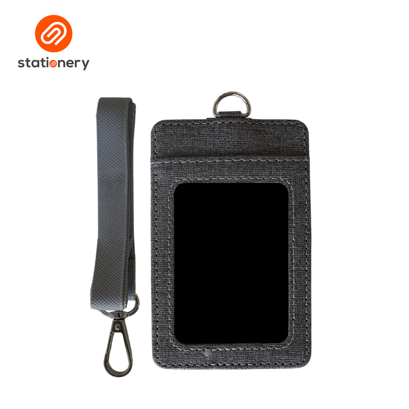 Leatherette Woven ID Case with Card Pocket & Lanyard-zoom-