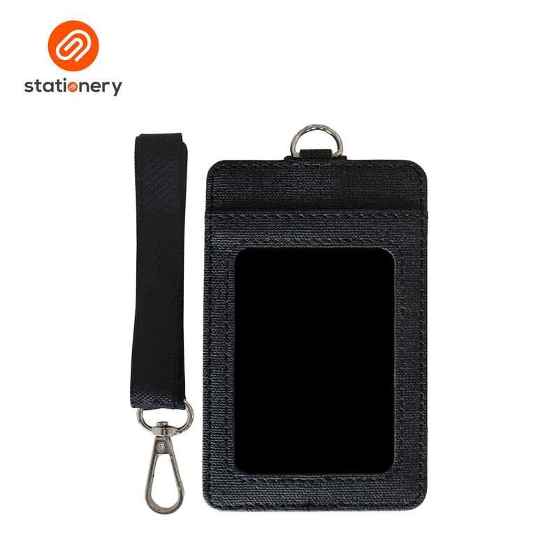 Leatherette Woven ID Case with Card Pocket & Lanyard-zoom-