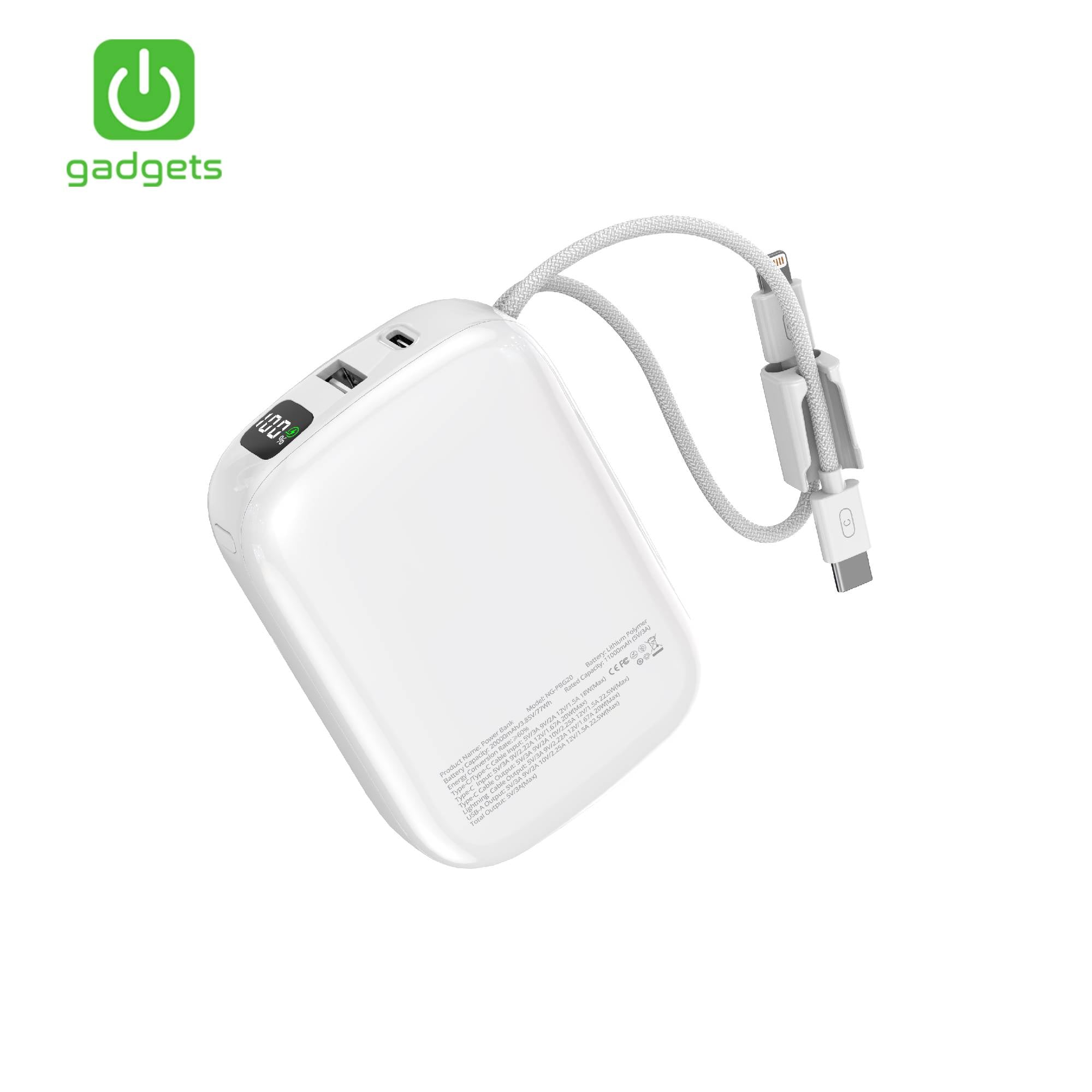 Glossy Powerbank 20000mAh with Cables