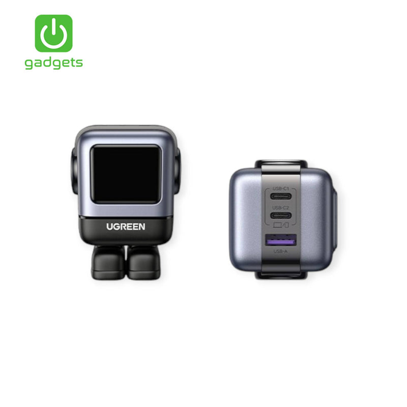 UGreen USB-A+2*USB-C 65W GaN Tech Fast Charger (Robot Gan) - Black-zoom-