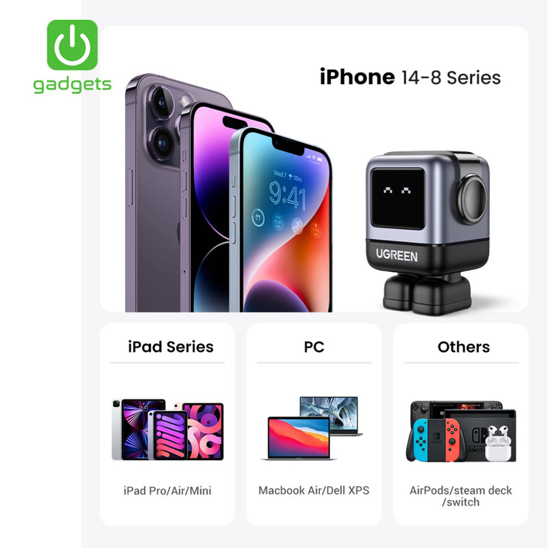UGreen USB-A+2*USB-C 65W GaN Tech Fast Charger (Robot Gan) - Black-zoom-