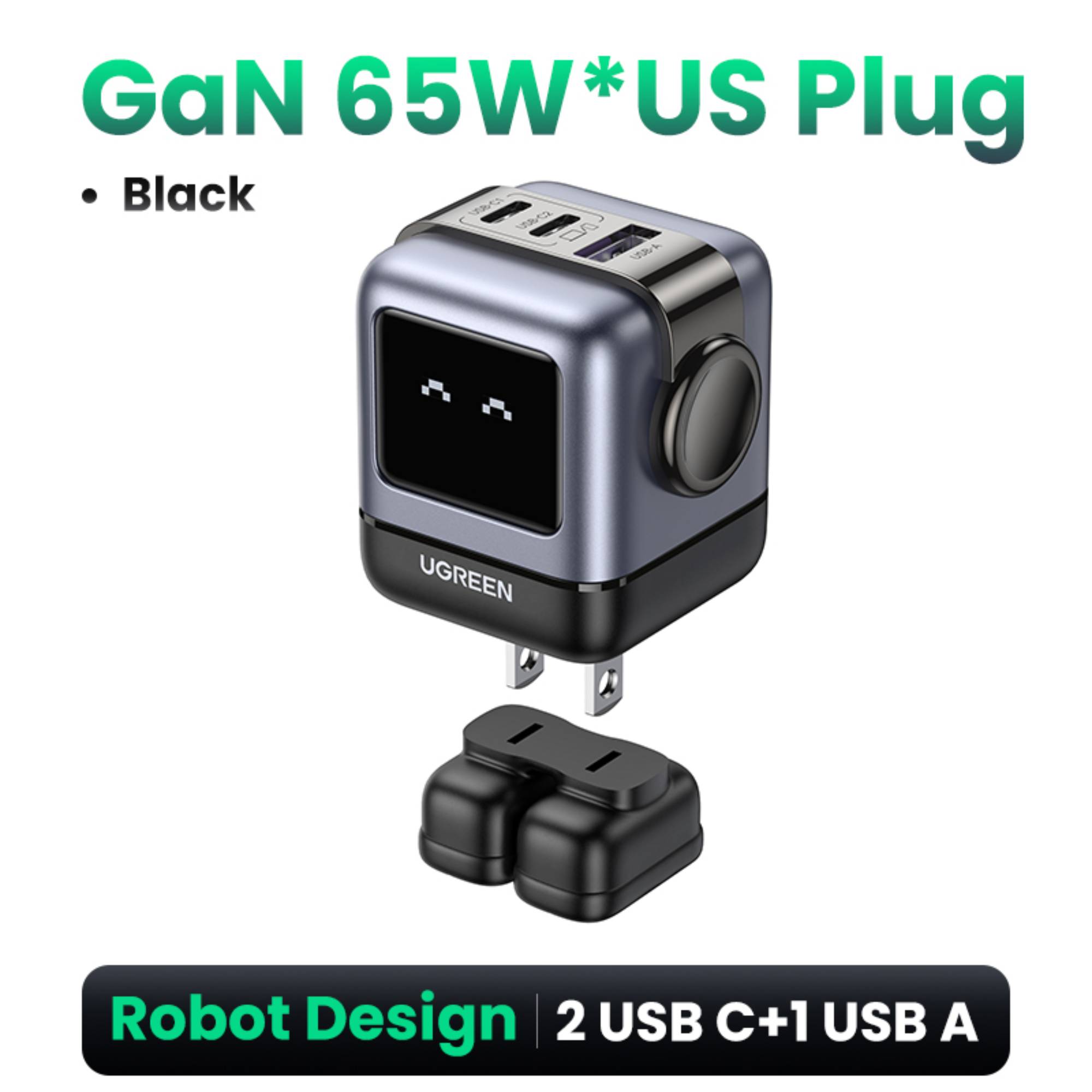 SSP-10101880:10101880f_UGREEN_ROBOT_65W_3-PORT_CHARGER_CD361-BLACK.jpg