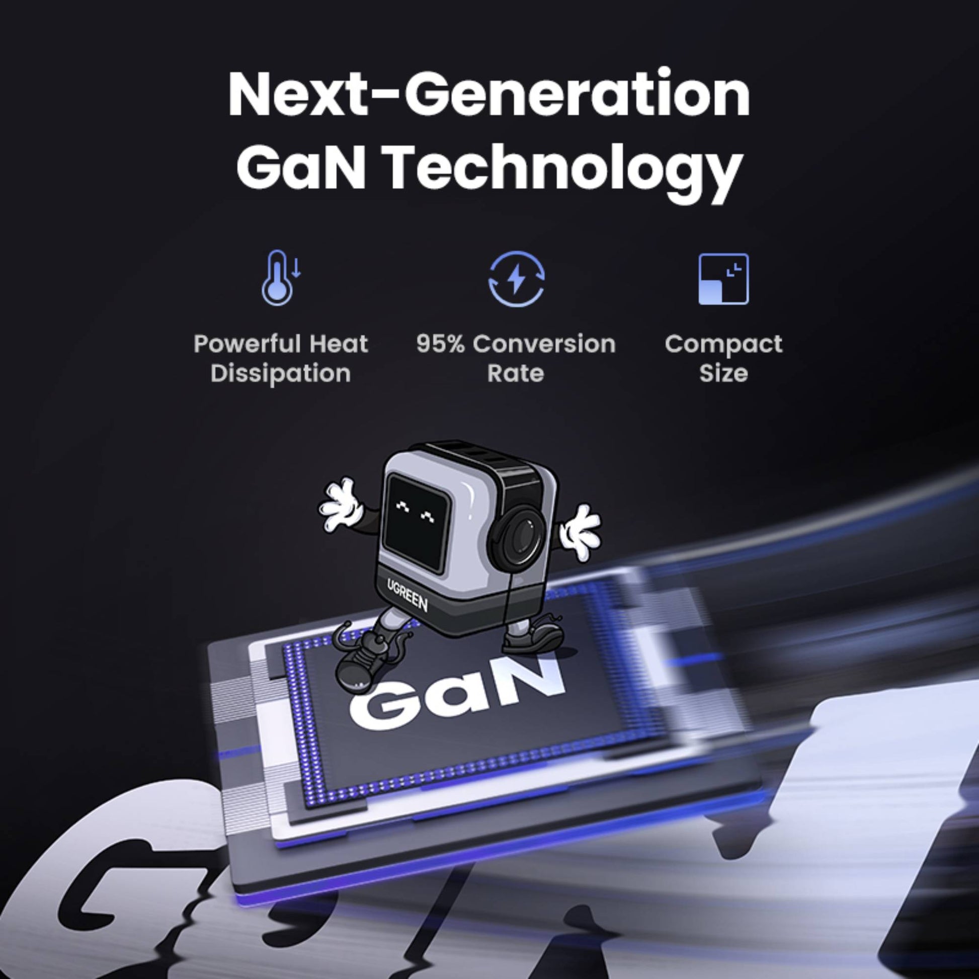 UGreen USB-A+2*USB-C 65W GaN Tech Fast Charger (Robot Gan) - Black-14