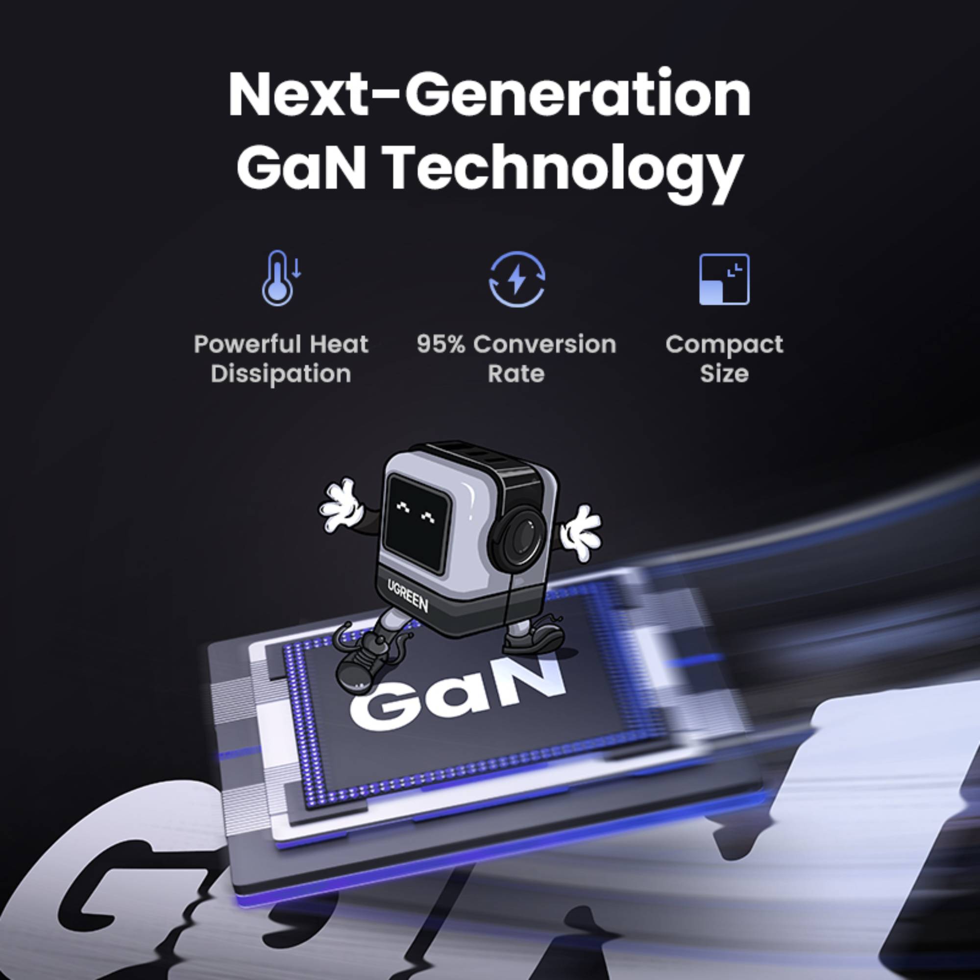 UGreen USB-A+2*USB-C 65W GaN Tech Fast Charger (Robot Gan) - Black-zoom-14