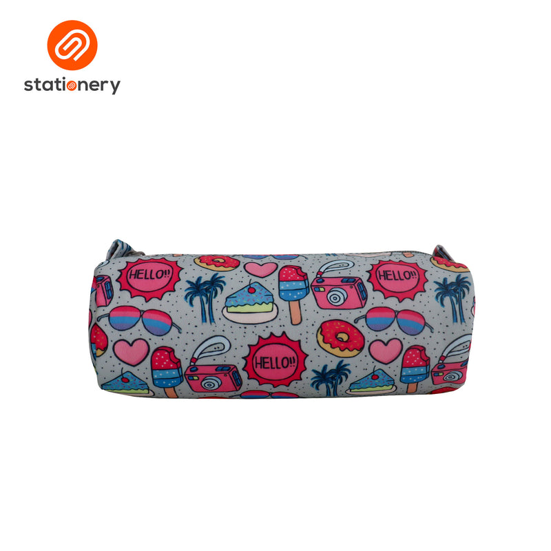 Cylindrical Single Zip Round Pencil Case-zoom-