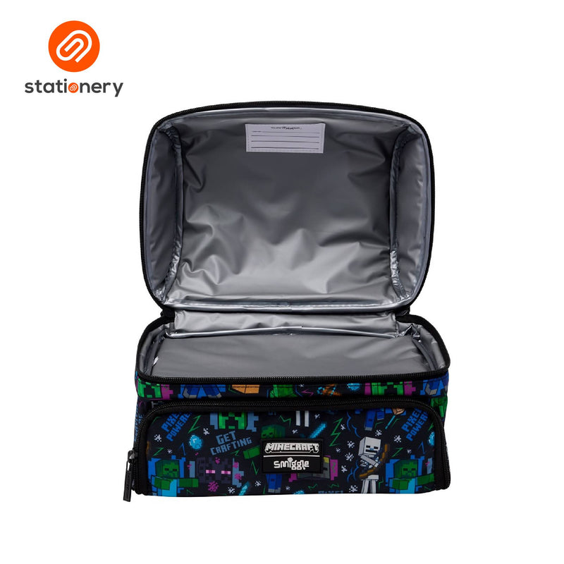 Smiggle Minecraft Dual Compartment Lunchbag with Strap - Black-zoom-