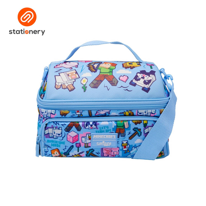 Smiggle Minecraft Dual Compartment Lunchbag with Strap - Light Blue-zoom-