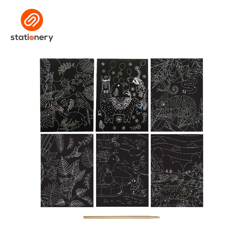 Scratch Art Card Set (6 Cards + 1 Wooden Scratch Stick)-zoom-