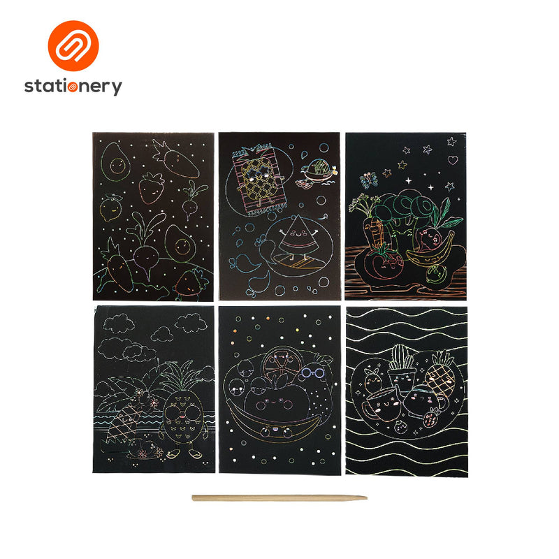 Scratch Art Card Set (6 Cards + 1 Wooden Scratch Stick)-zoom-