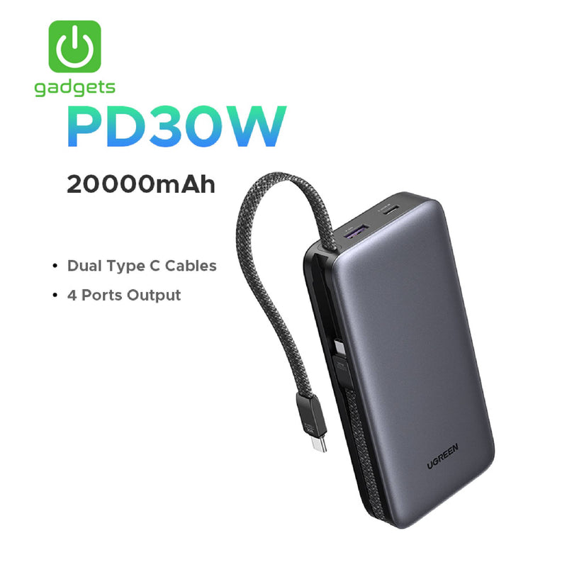 UGreen Power Bank with Built-in Cable 30W 20000mAh-zoom-