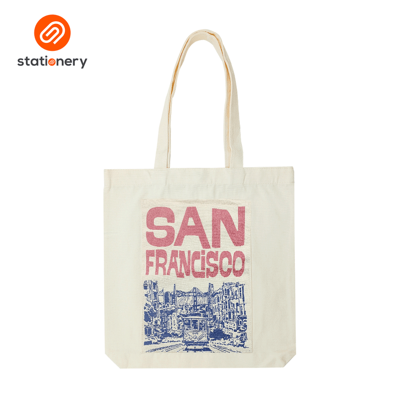 Cotton Canvas Tote Bag with Pocket - Vintage City Graphic-zoom-