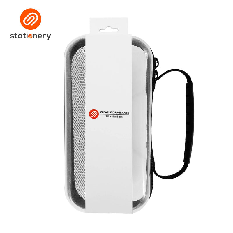 Clear Hard Shell Storage Case with Handle & Inner Mesh Pocket (20 x 11 x 5 cm)-zoom-