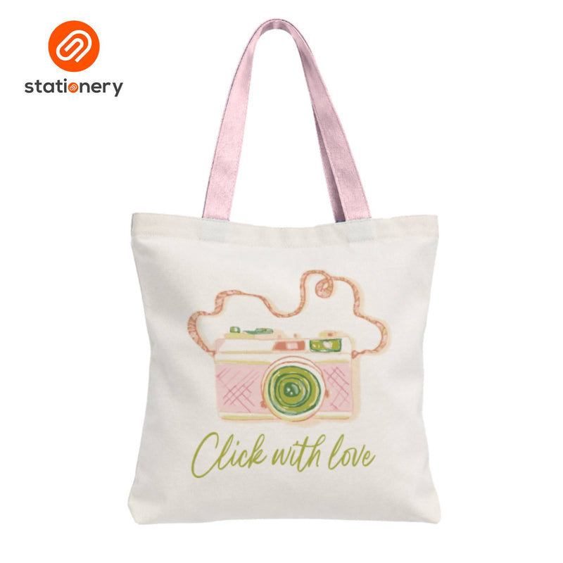 Canvas Tote Bag with Zipper - Colored Handles-zoom-