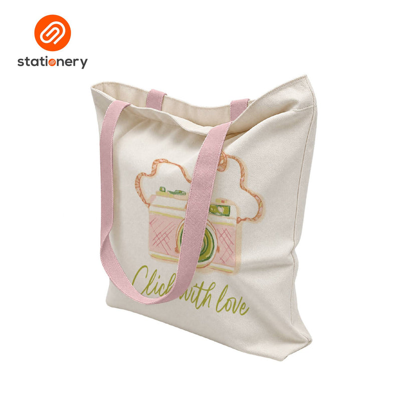 Canvas Tote Bag with Zipper - Colored Handles-zoom-