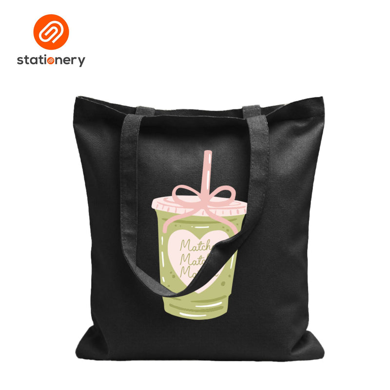 Printed Black Canvas Tote Bag with Zipper-zoom-