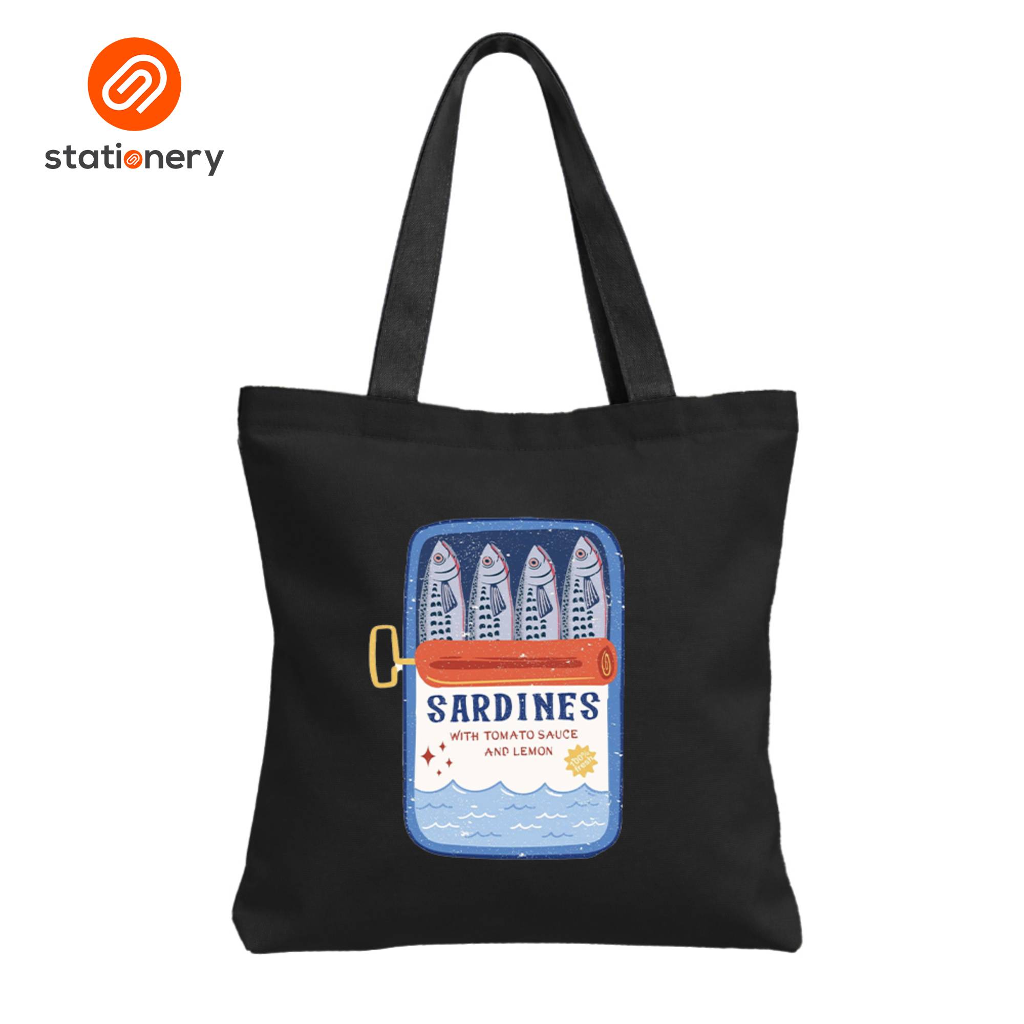Printed Black Canvas Tote Bag with Zipper-zoom-1