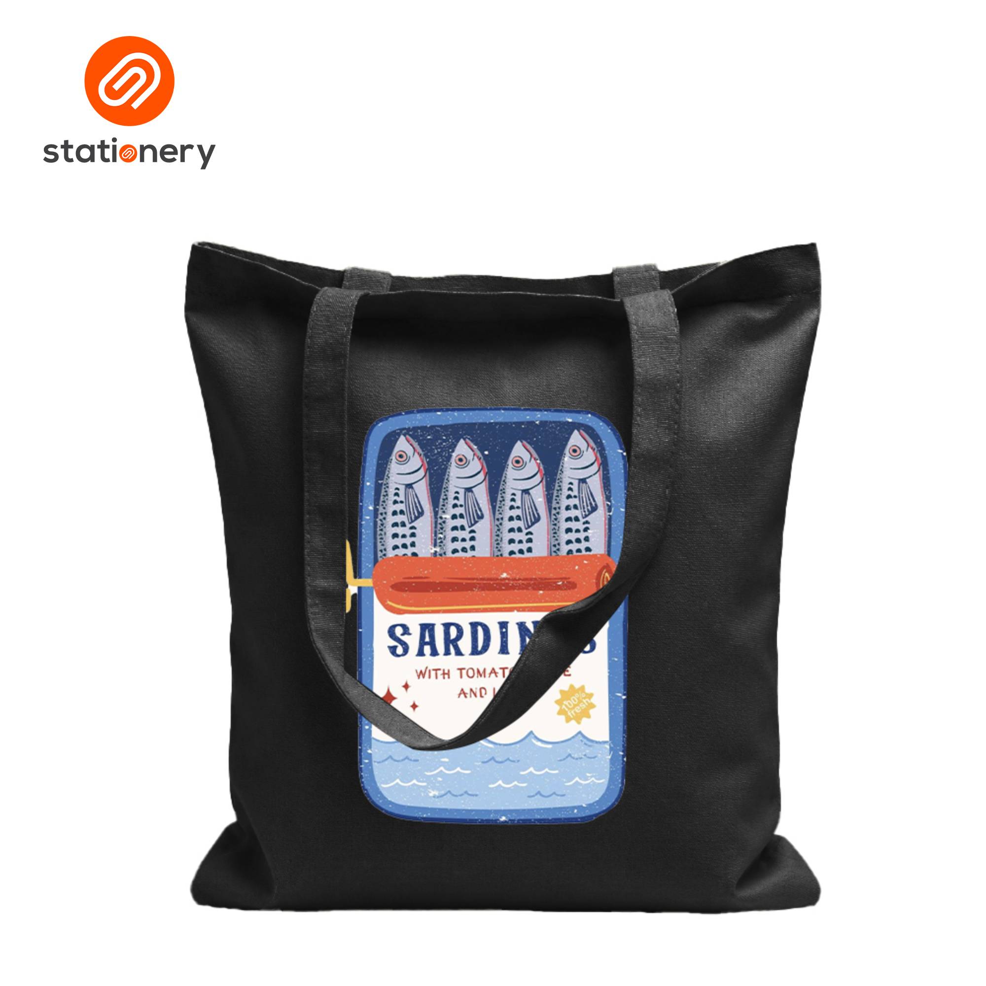 Printed Black Canvas Tote Bag with Zipper-zoom-2