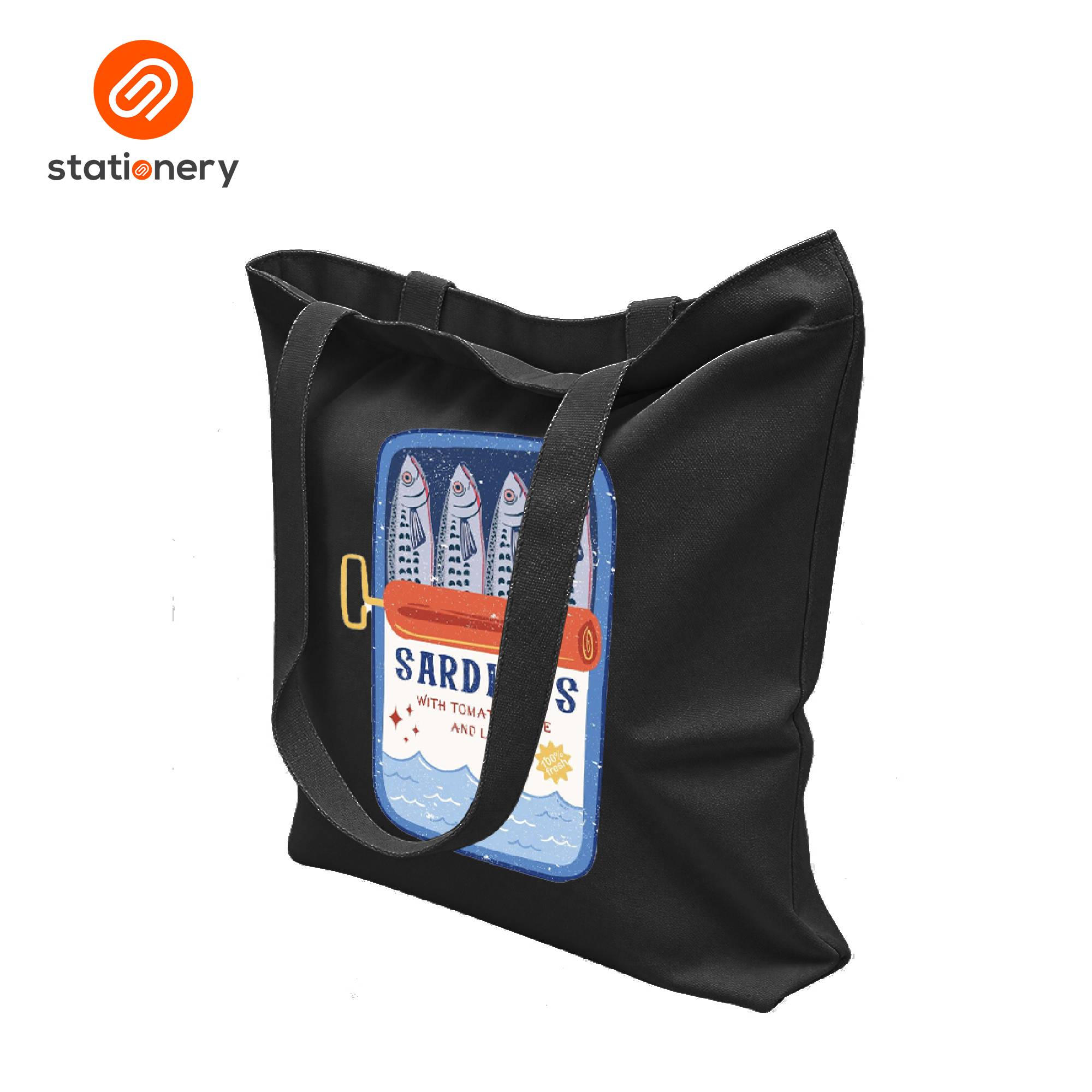 Printed Black Canvas Tote Bag with Zipper-zoom-3