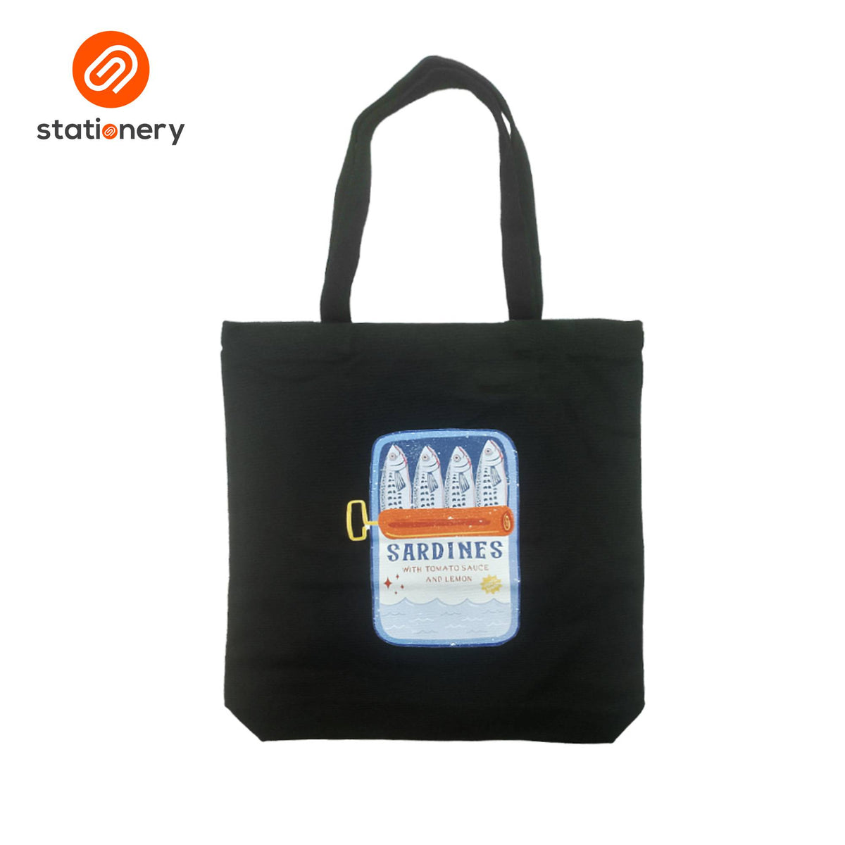 Printed Black Canvas Tote Bag with Zipper-4