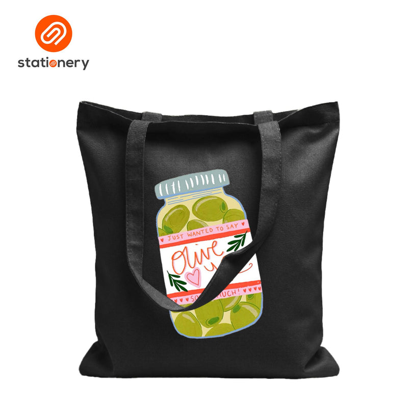 Printed Black Canvas Tote Bag with Zipper-zoom-