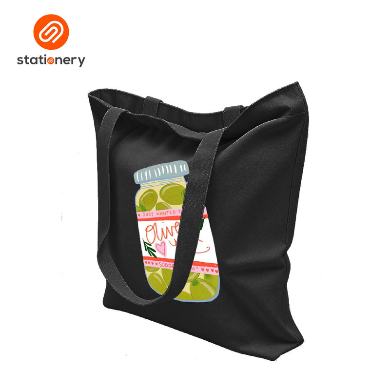 Printed Black Canvas Tote Bag with Zipper-zoom-