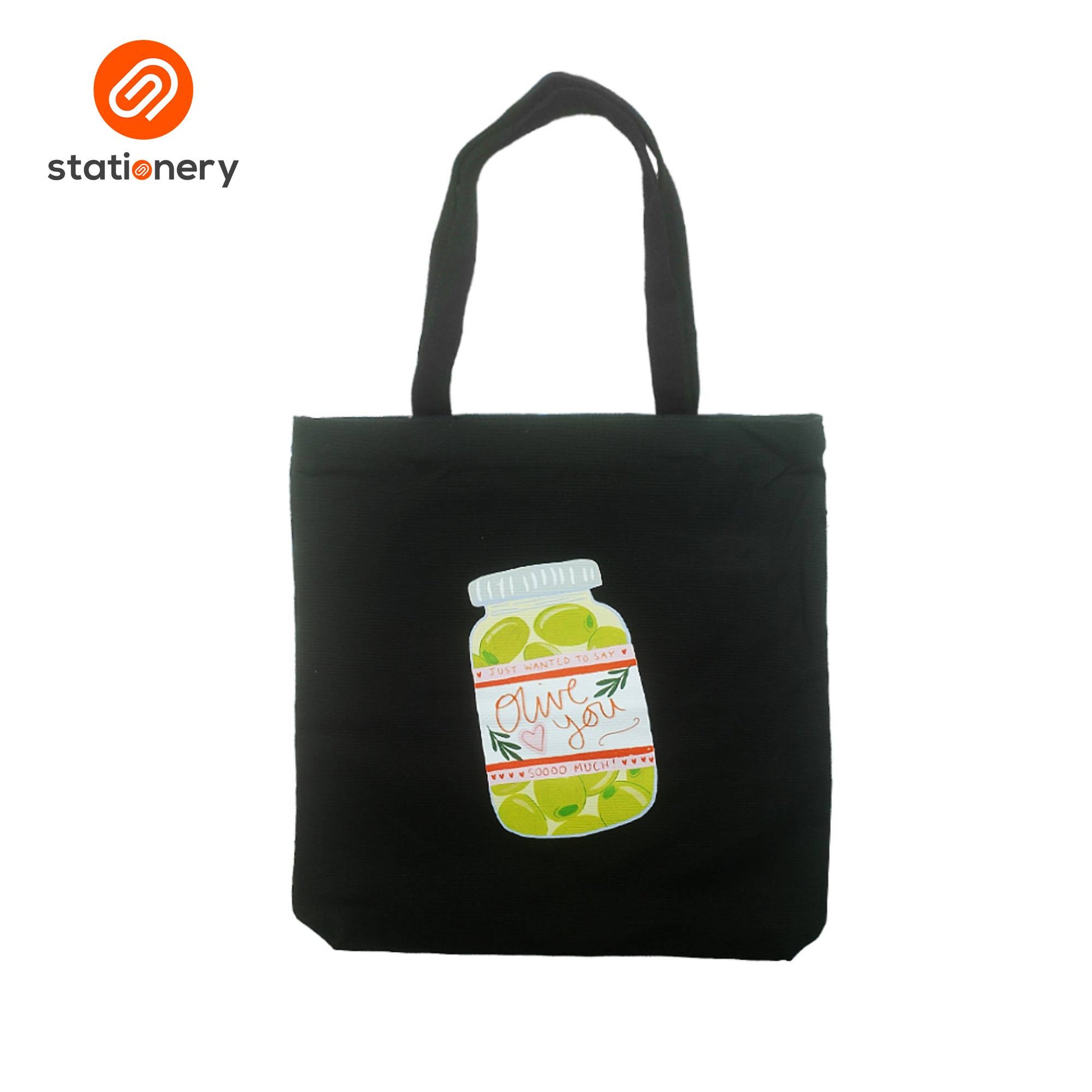 Printed Black Canvas Tote Bag with Zipper-4