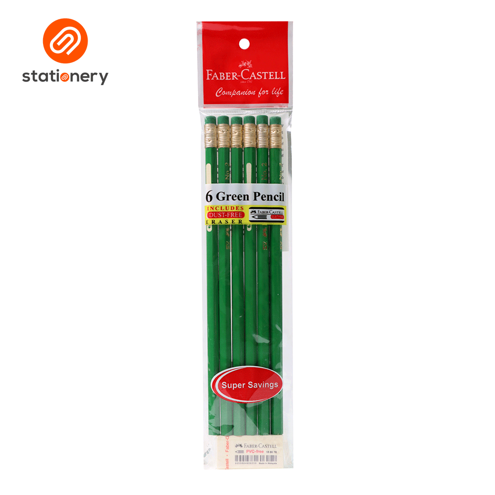Faber Castell Green Pencils 6's with Free Eraser-zoom-2