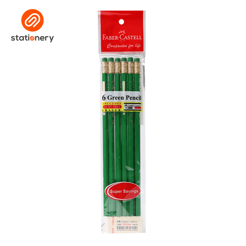 Faber Castell Green Pencils 6's with Free Eraser-zoom-