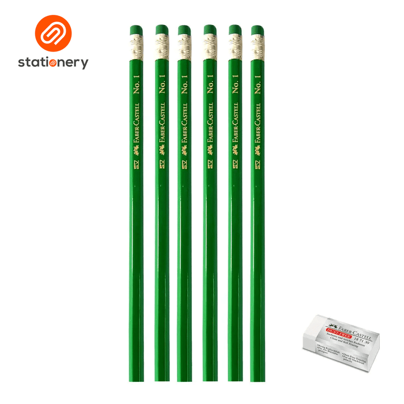 Faber Castell Green Pencils 6's with Free Eraser-zoom-