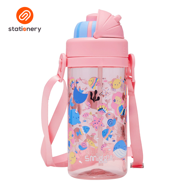 Smiggle Over And Under Teeny Tiny Plastic Drink Bottle With Strap 400mL - Peach-zoom-