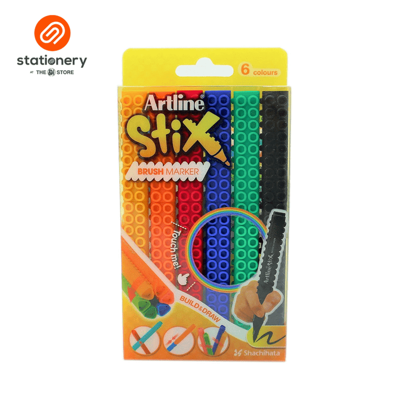 Artline Stix Brush Marker Set - 6 Colors-zoom-