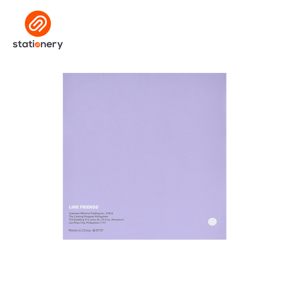 Purple notebook with 'stationery' branding on a white background