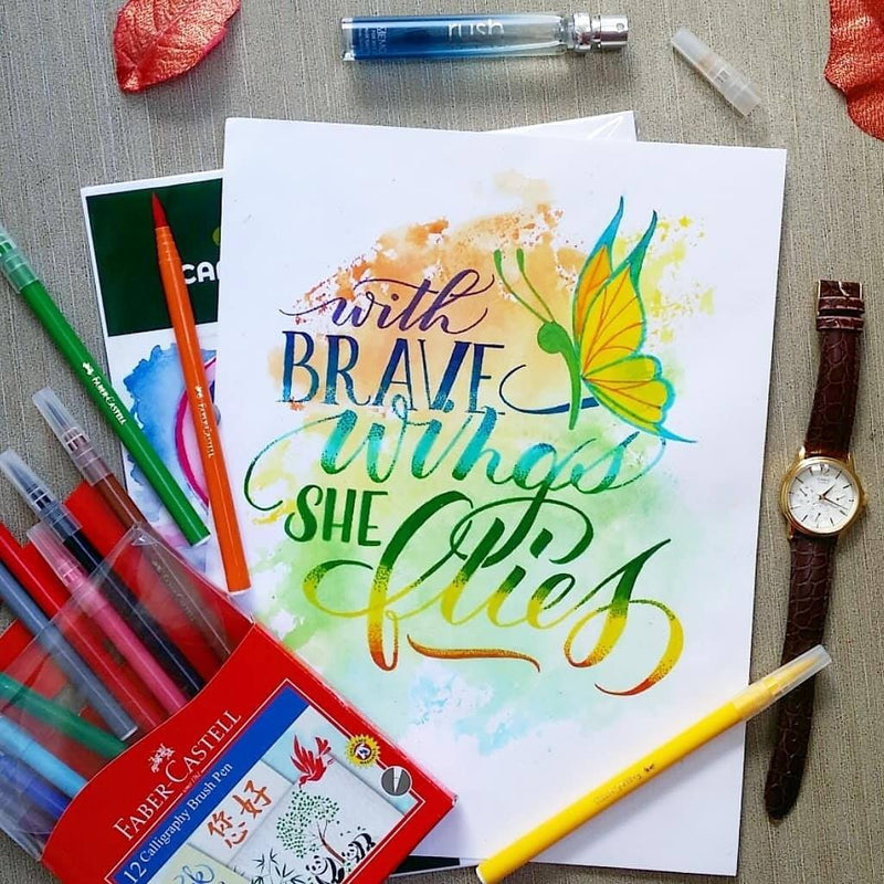 Faber Castell Calligraphy Brush Pen 12 Colors-zoom-