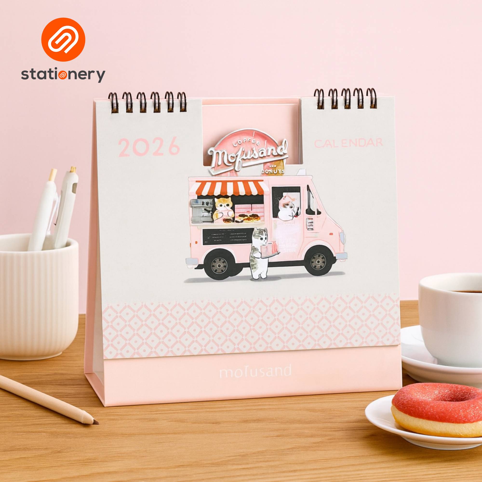 Mofusand 2026 Desk Calendar Coffee & Donuts - Pink