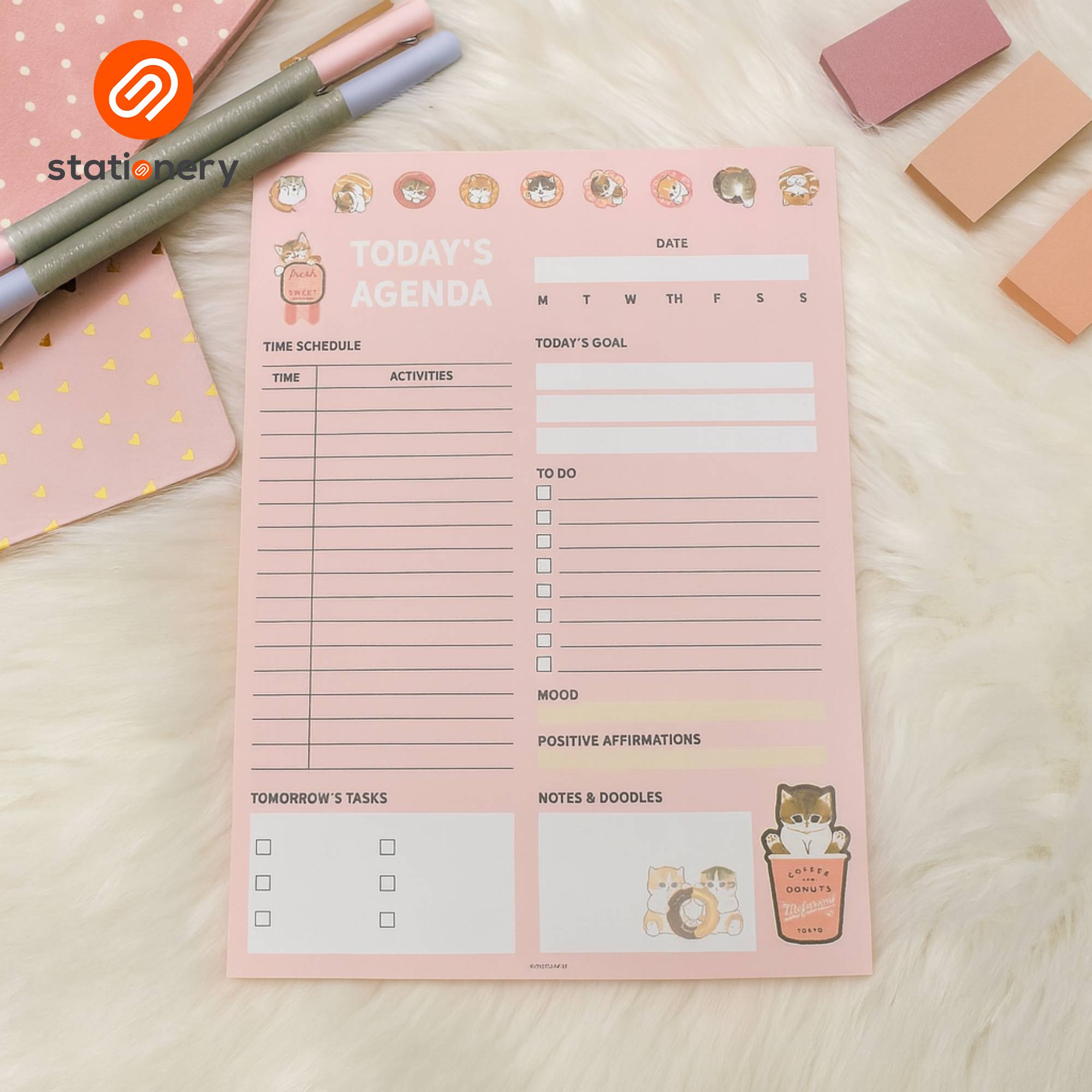 Mofusand Coffee & Donuts Desk Planner 60 Sheets A4 - Pink