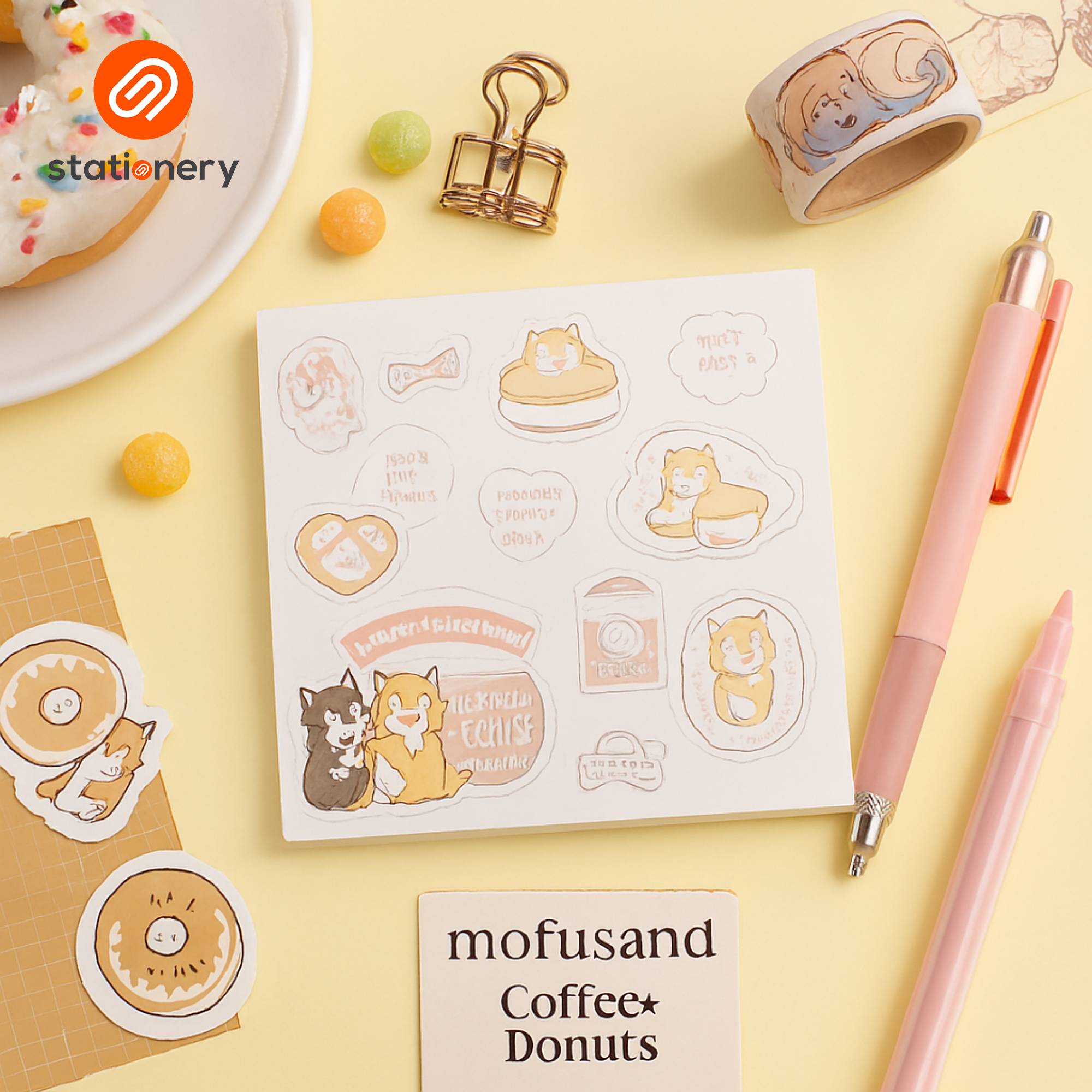 Mofusand Coffee & Donuts Memo Pad 360 Sheets 9x9cm - Pink-zoom-1