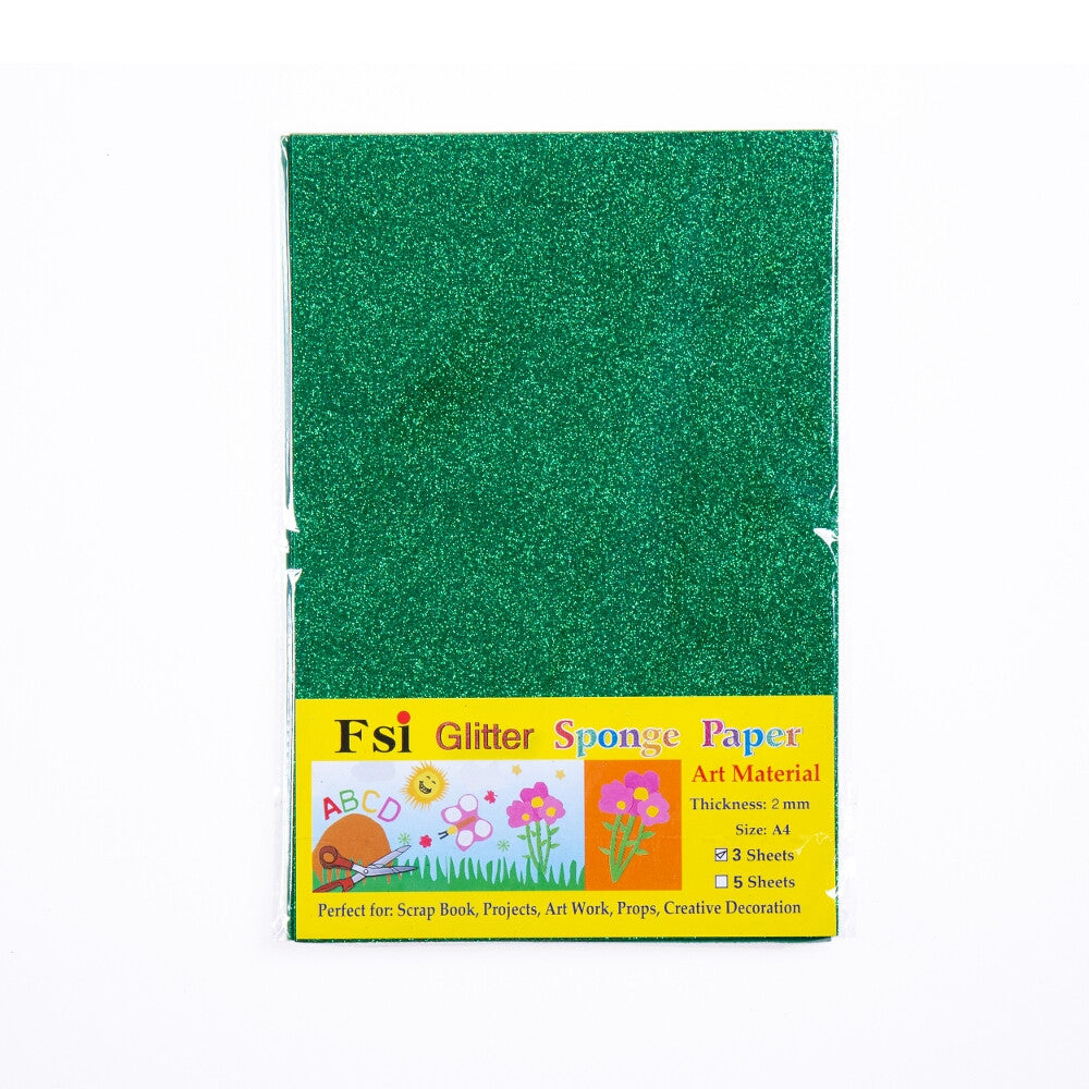 FSI Glitter Rubber Foam A4 3 Sheets Green