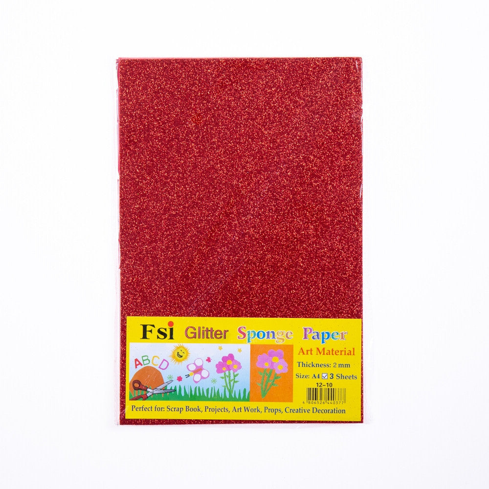 FSI Glitter Rubber Foam A4 3 Sheets Red