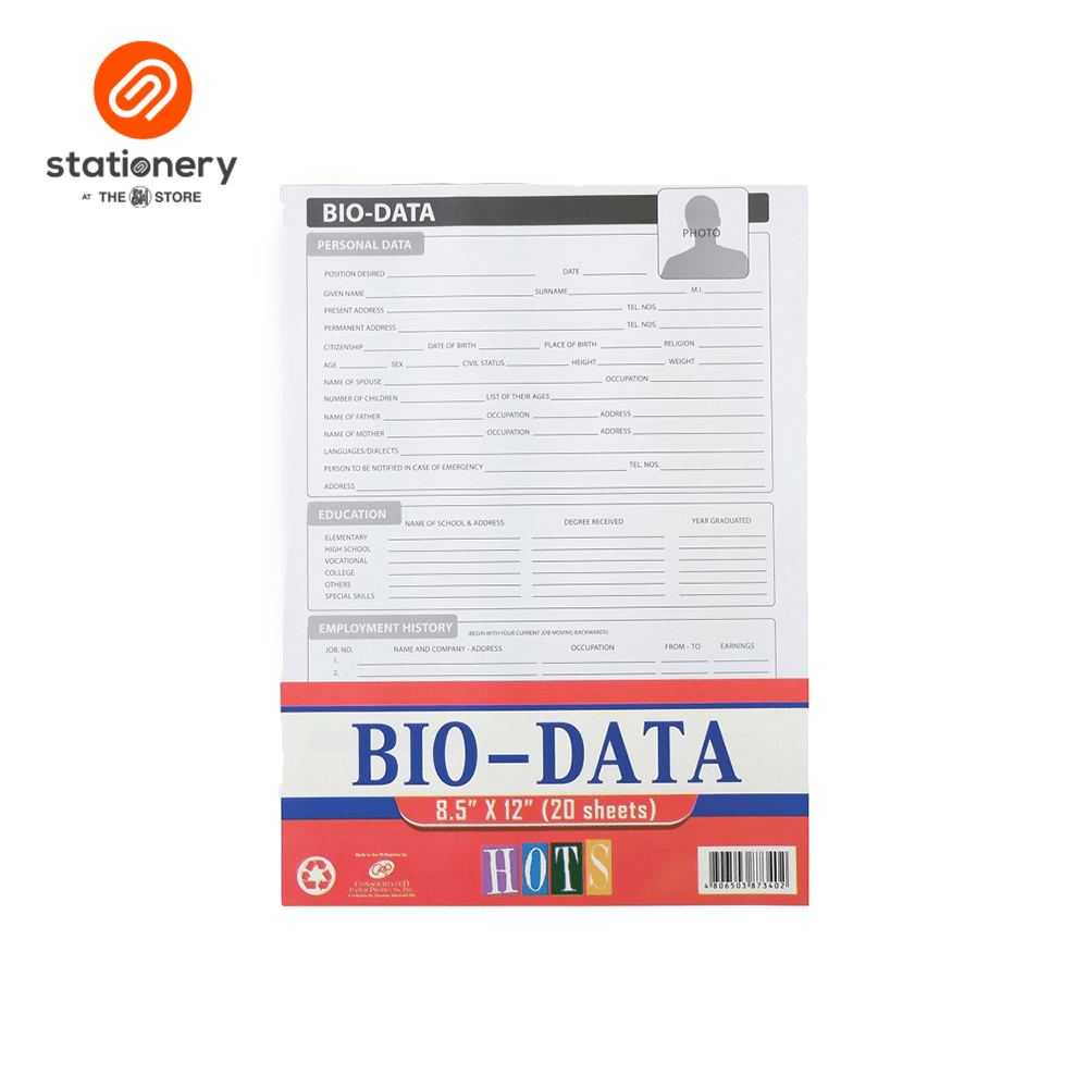 Bio Data Form 20 Sheets per Pack