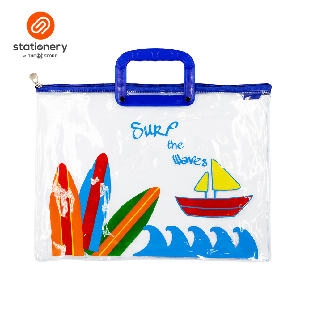Clear Plastic Flat Envelope With Surf Design With Zipper & Handle Long
